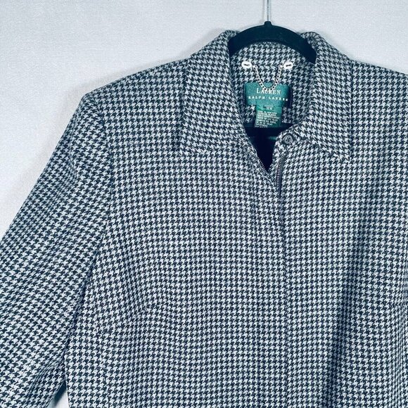 Lauren Ralph Lauren Jacket Womens 16W Gray Wool Full Zip Houndstooth Coat - Picture 5 of 13
